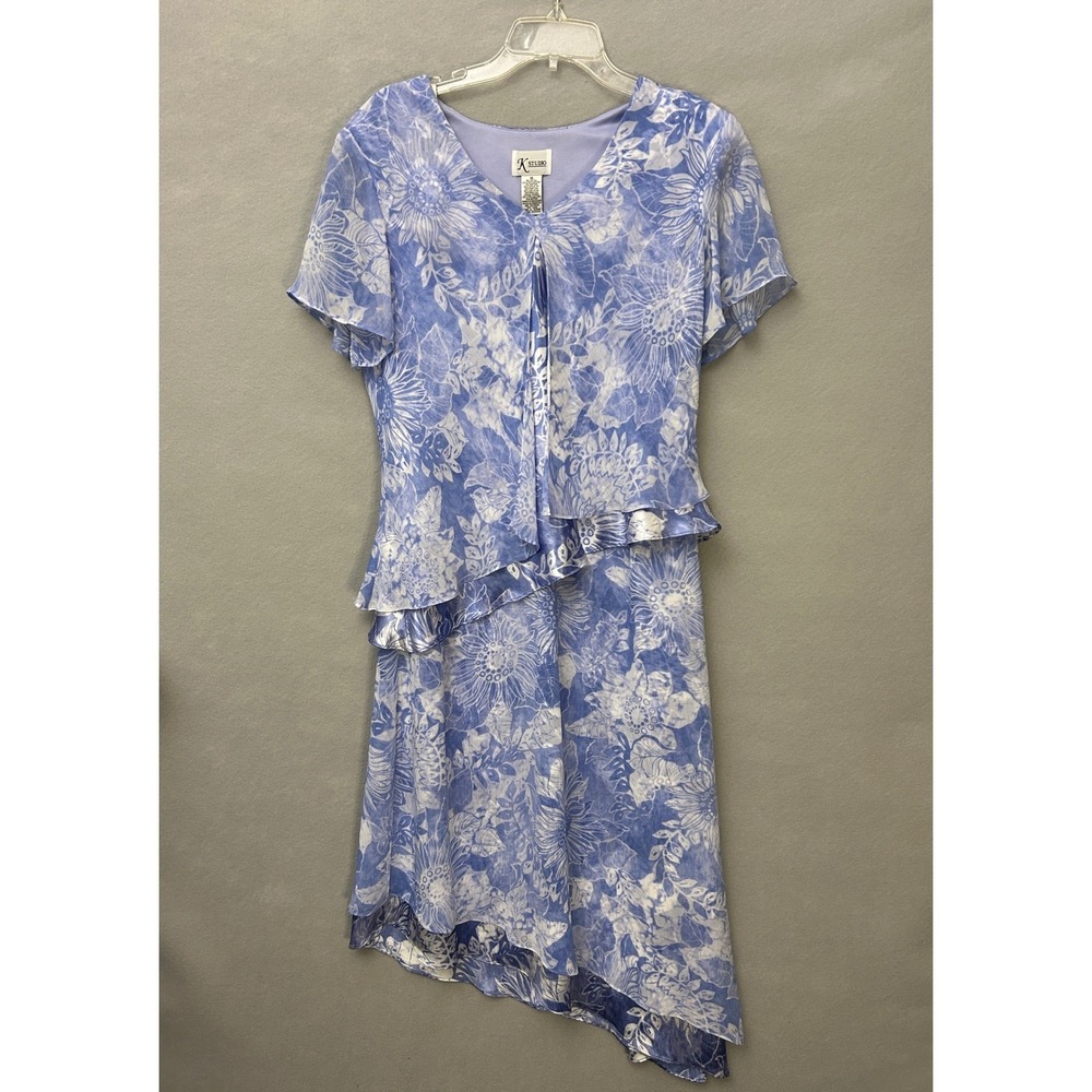 K Studio Womens 16 Floral Dress Purple Asymmetrical Whimsical Flutter Sleeve VTG
